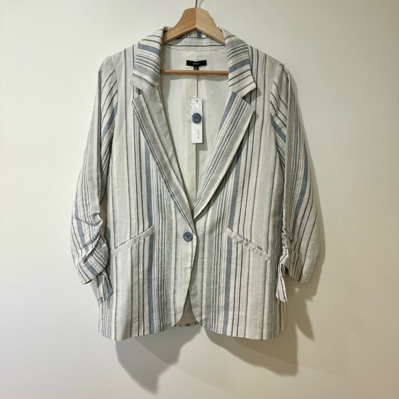NWT Anthropolgie Drew Blue Stripe XS Linen Blazer - Picture 2 of 8